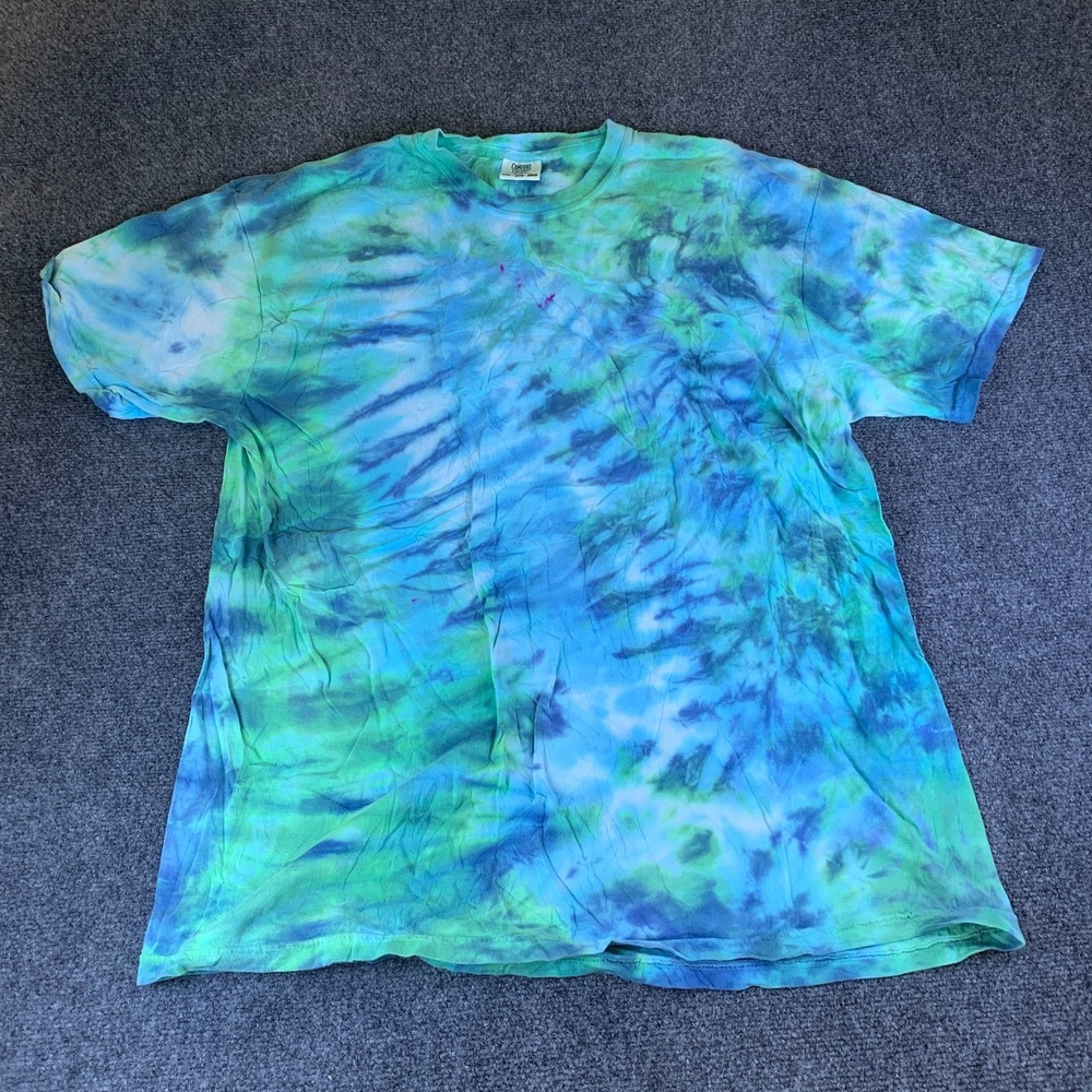 Comfort Colors T-Shirt Mens 2XL Blue Green Tie Dye Heavyweight Ring Spun Cotton
